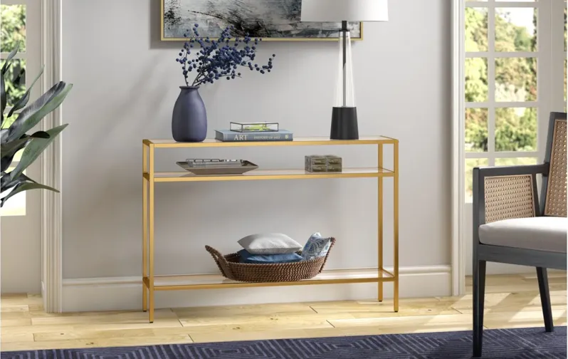 Parkero Rectangular Sofa Table in Brass by Hudson & Canal