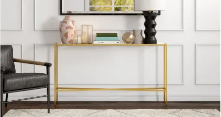Edena Rectangular Accent Table with Glass Tabletop in Brass by Hudson & Canal