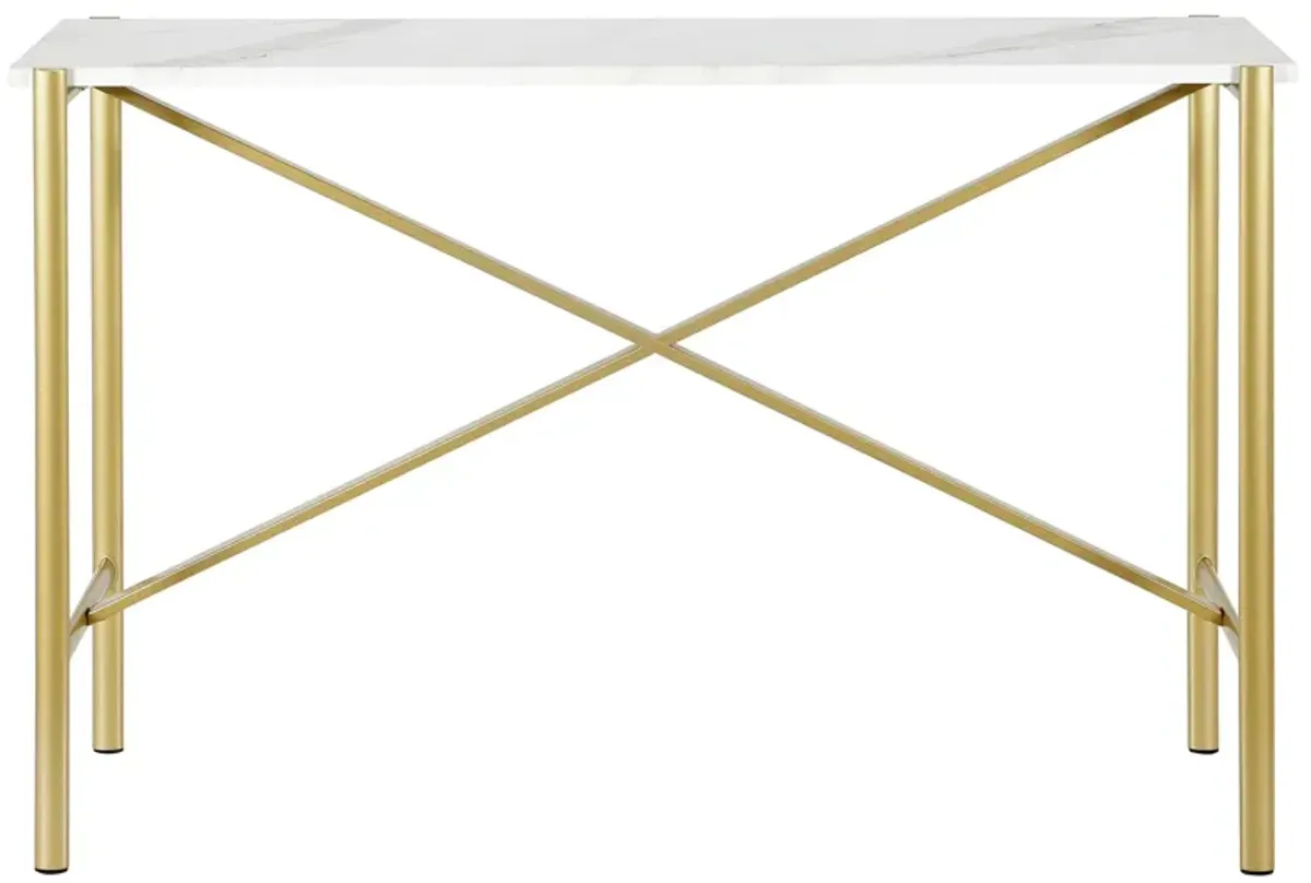 Nagle Rectangular Sofa Table with Faux Marble Top in Gold by Hudson & Canal