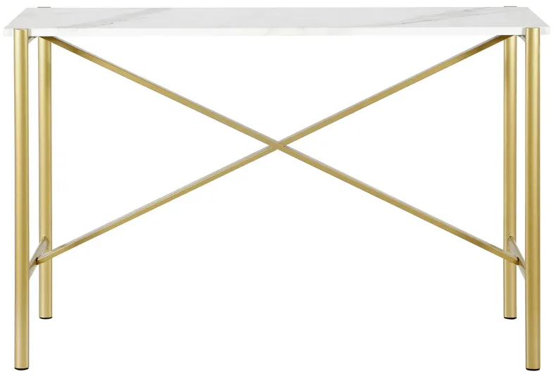 Nagle Rectangular Sofa Table with Faux Marble Top in Gold by Hudson & Canal