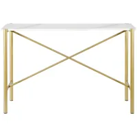 Nagle Rectangular Sofa Table with Faux Marble Top in Gold by Hudson & Canal