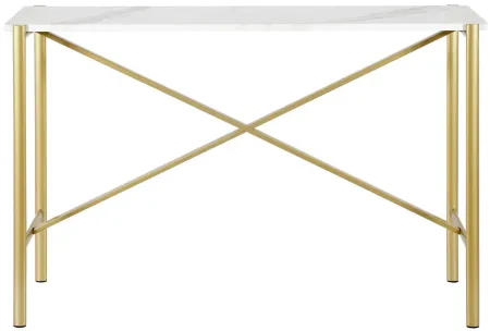 Nagle Rectangular Sofa Table with Faux Marble Top in Gold by Hudson & Canal