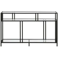 Moorhen Rectangular Sofa Table with Glass Shelves in Blackened Bronze by Hudson & Canal