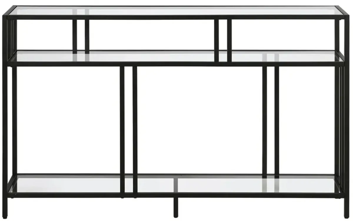 Moorhen Rectangular Sofa Table with Glass Shelves in Blackened Bronze by Hudson & Canal