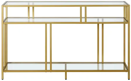 Moorhen Rectangular Sofa Table with Glass Shelves in Brass by Hudson & Canal