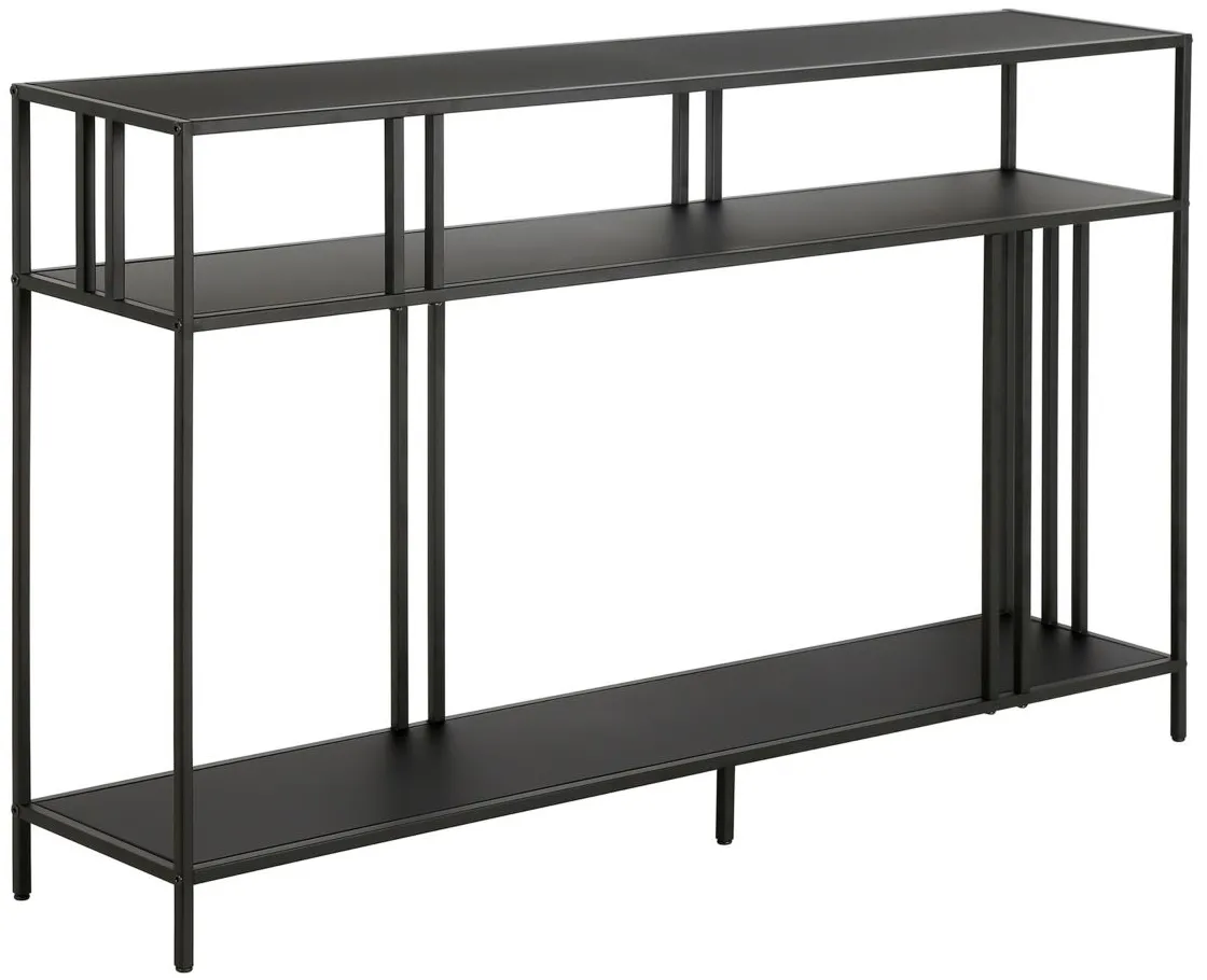 Moorhen Rectangular Sofa Table with Metal Shelves in Blackened Bronze by Hudson & Canal