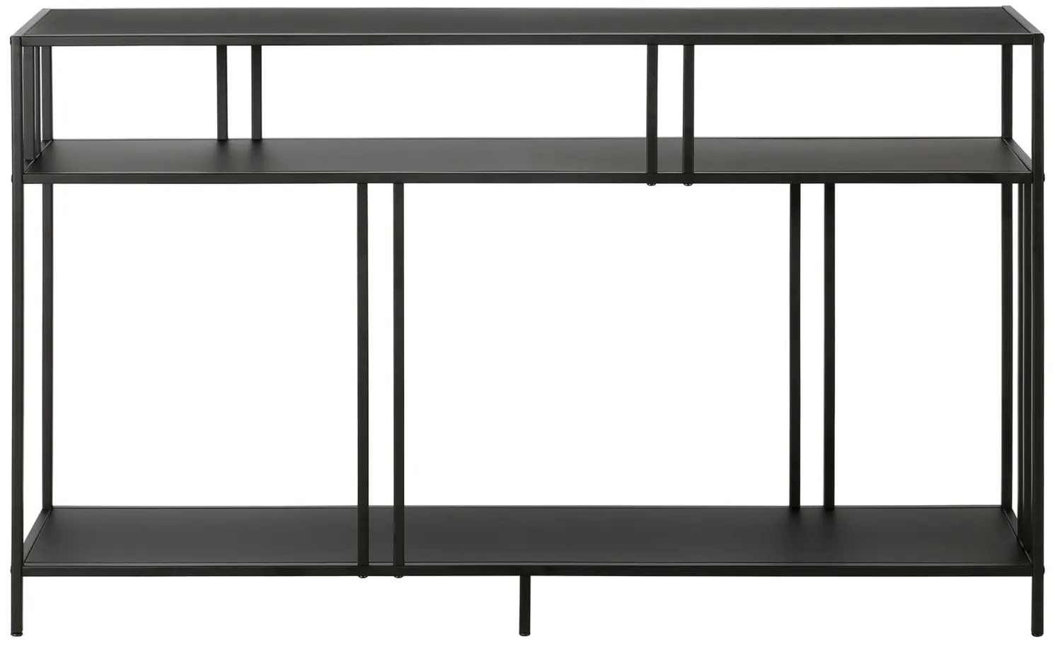 Moorhen Rectangular Sofa Table with Metal Shelves in Blackened Bronze by Hudson & Canal