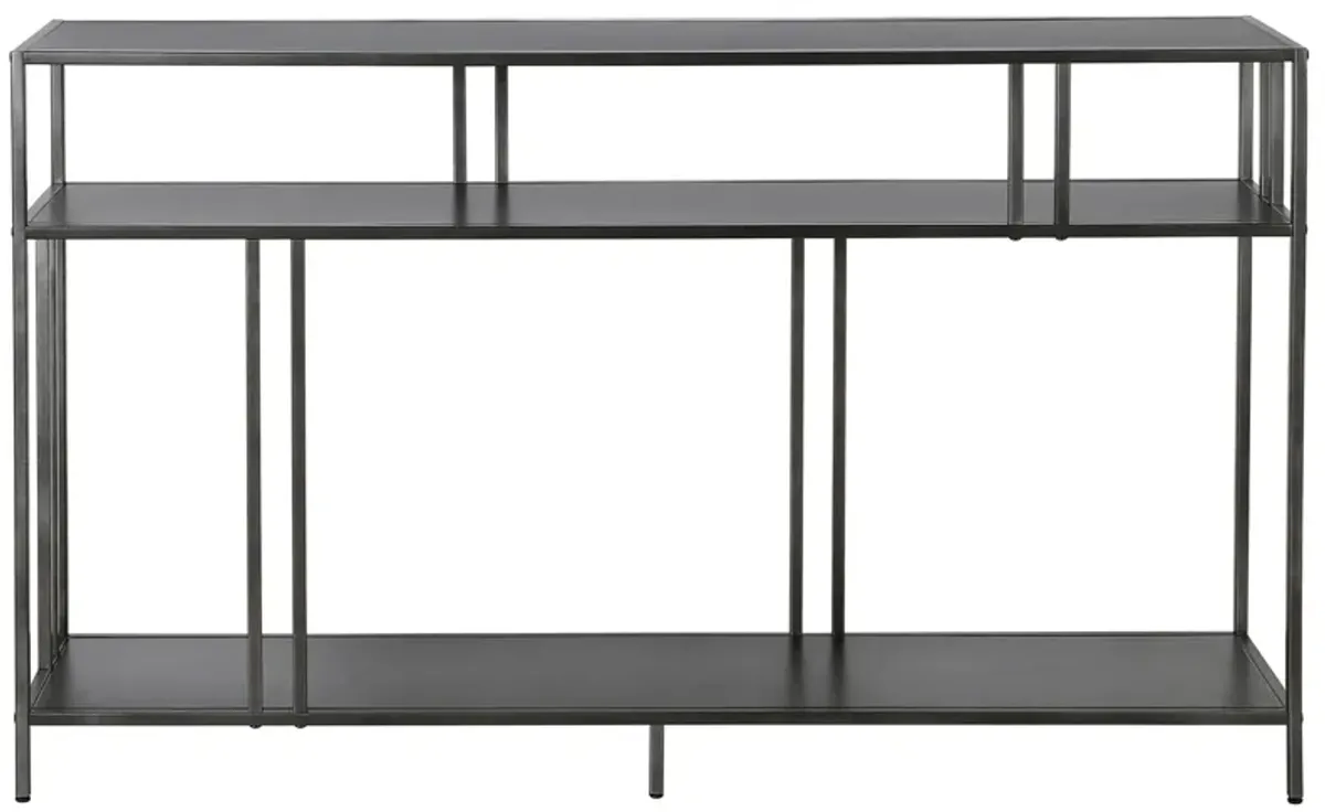 Moorhen Rectangular Sofa Table with Metal Shelves in Gunmetal Gray by Hudson & Canal