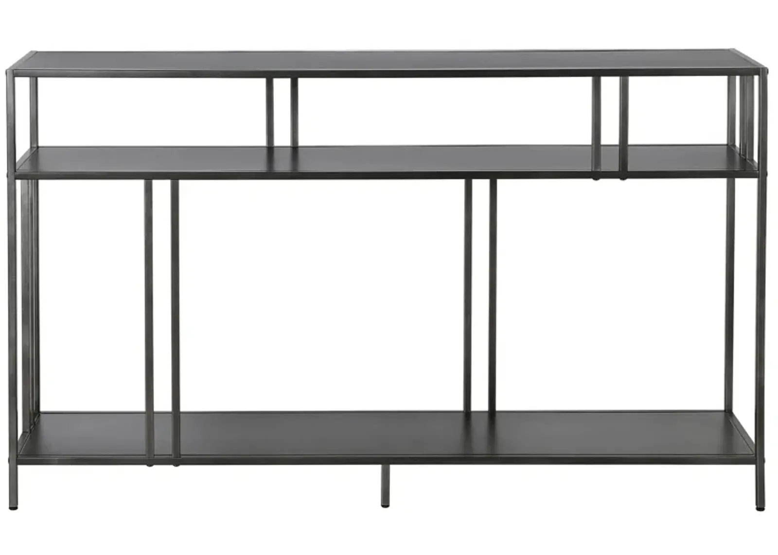 Moorhen Rectangular Sofa Table with Metal Shelves in Gunmetal Gray by Hudson & Canal