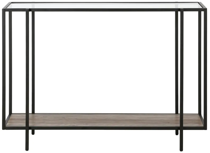 Karina Rectangular Sofa Table with Shelf in Blackened Bronze/Gray Oak by Hudson & Canal