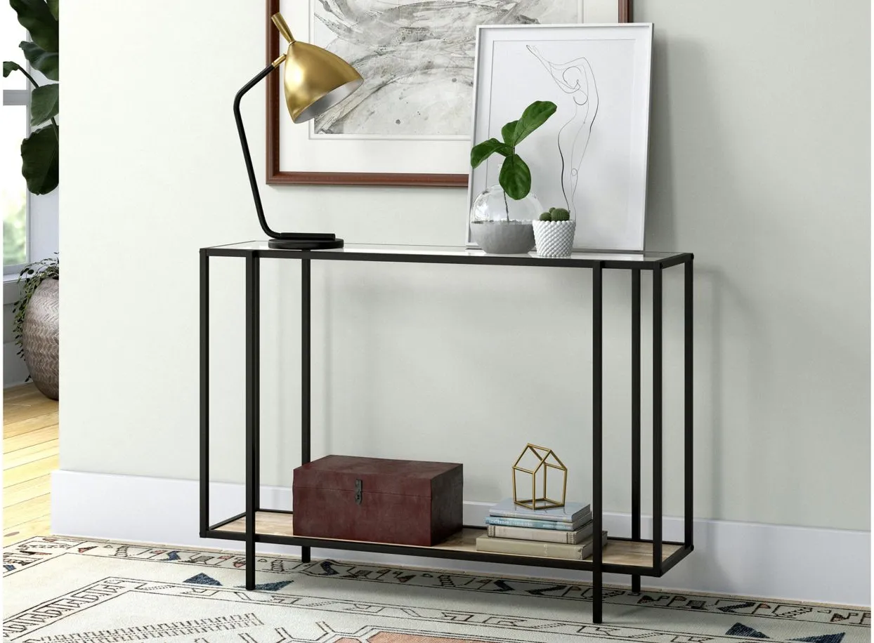 Karina Rectangular Sofa Table with Shelf in Blackened Bronze/Limed Oak by Hudson & Canal