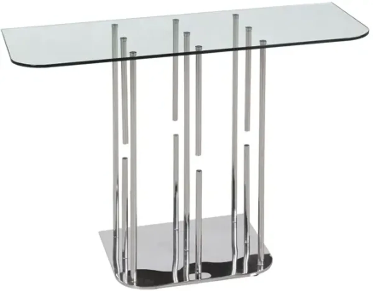 Charissa Sofa Table in Clear/Polished SS by Chintaly Imports