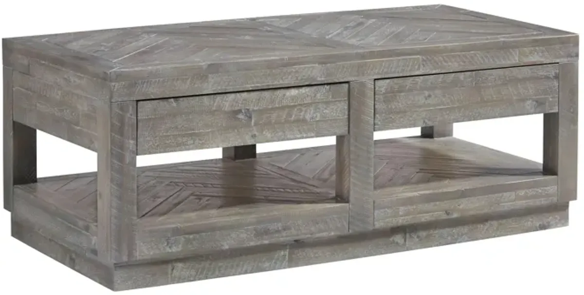 Herringbone Solid Wood Two Drawer Coffee Table