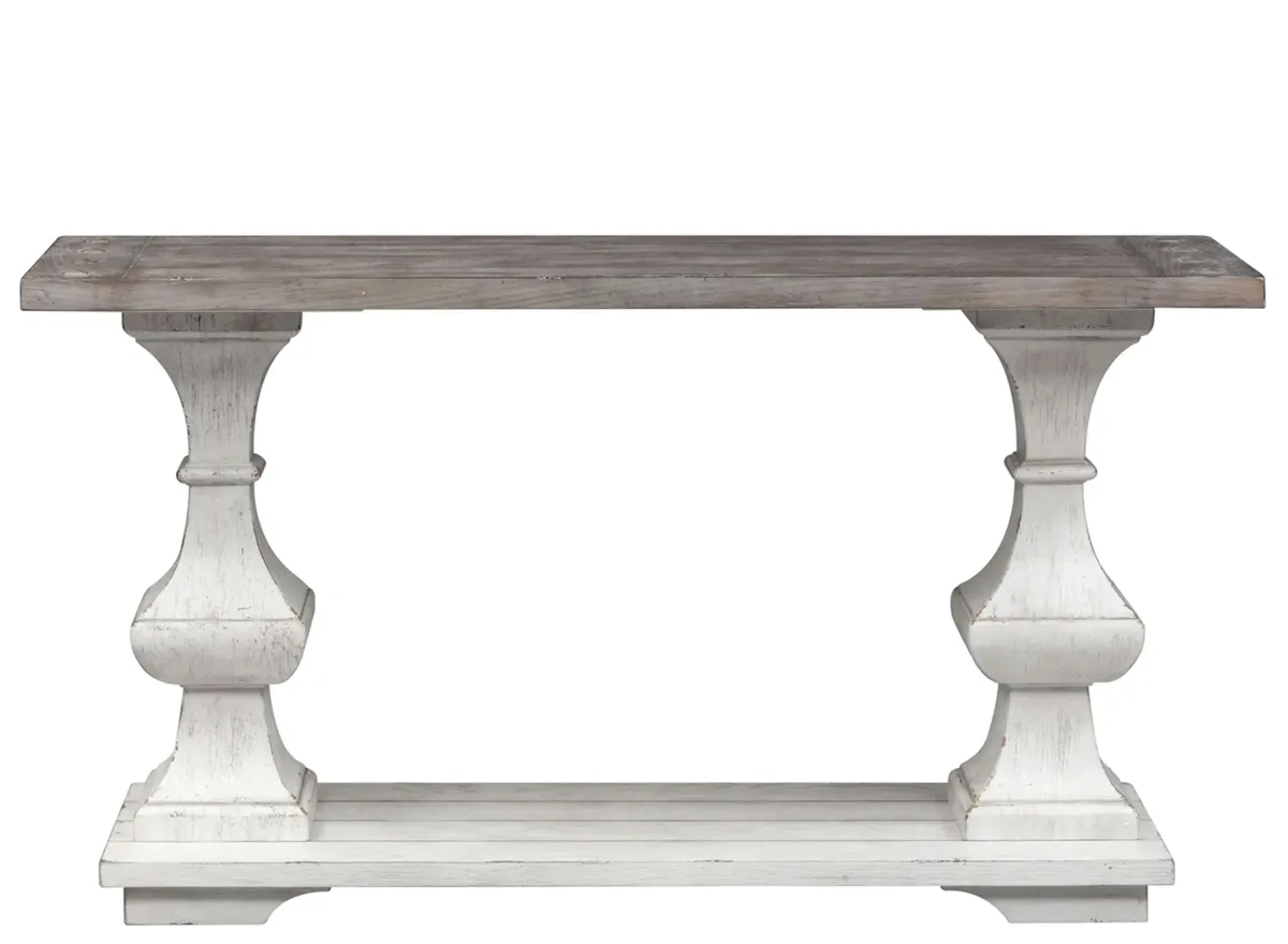 Sedona Sofa Table in Heavy Distressed White with Gravel Top by Liberty Furniture