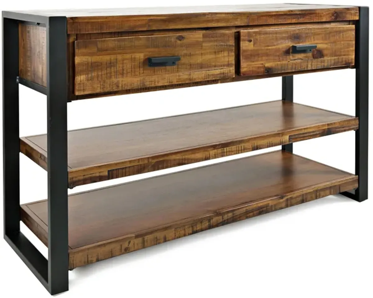 Loftworks Sofa Table with Drawers in Warm Brown & Steel by Jofran