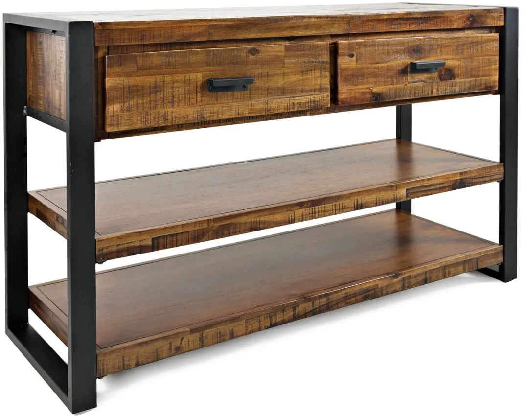 Loftworks Sofa Table with Drawers in Warm Brown & Steel by Jofran