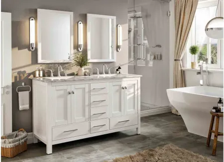 Sydney 60" Double Sink Bathroom Vanity in White by Eviva