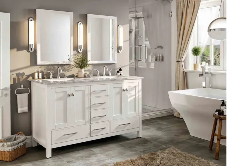 Sydney 60" Double Sink Bathroom Vanity in White by Eviva