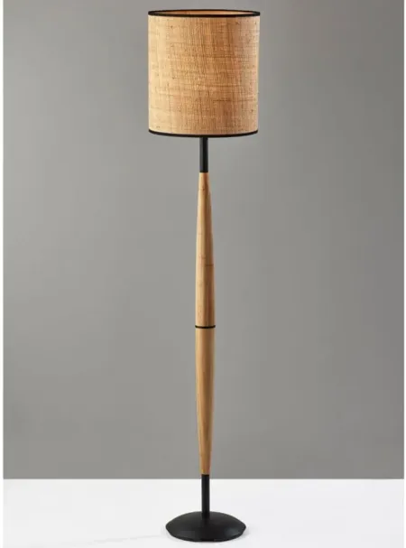 Cayman Floor Lamp in Black & Natural Wood by Adesso Inc