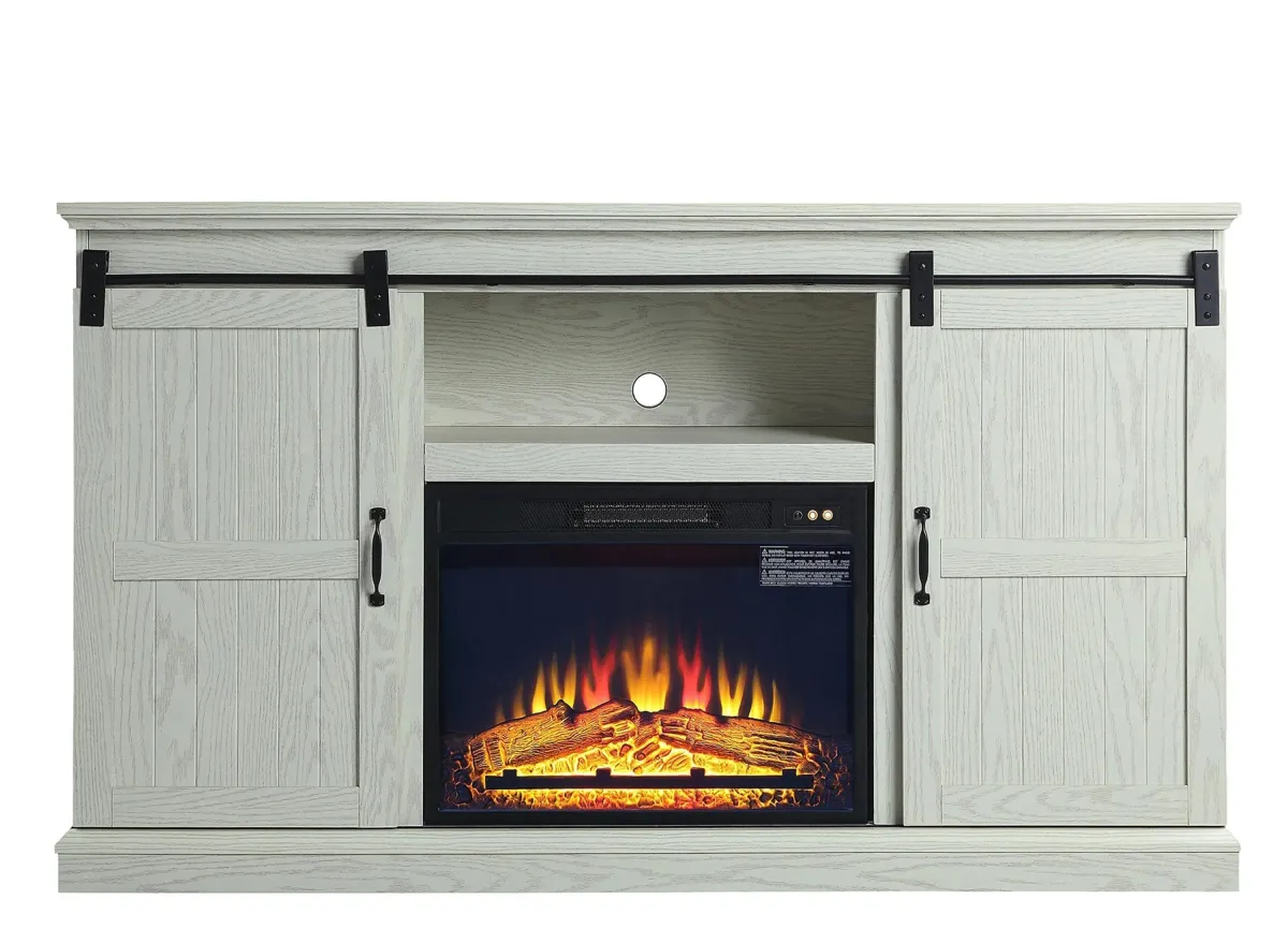 Myrtle 60" TV Console with Fireplace in Cream Oak by Manhattan Comfort