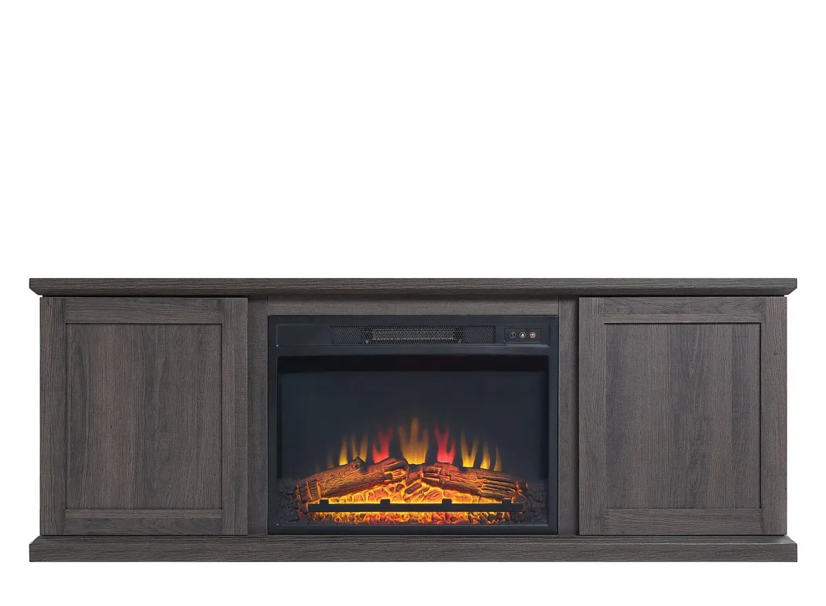 Franklin 60" TV Console with Fireplace in Brown by Manhattan Comfort