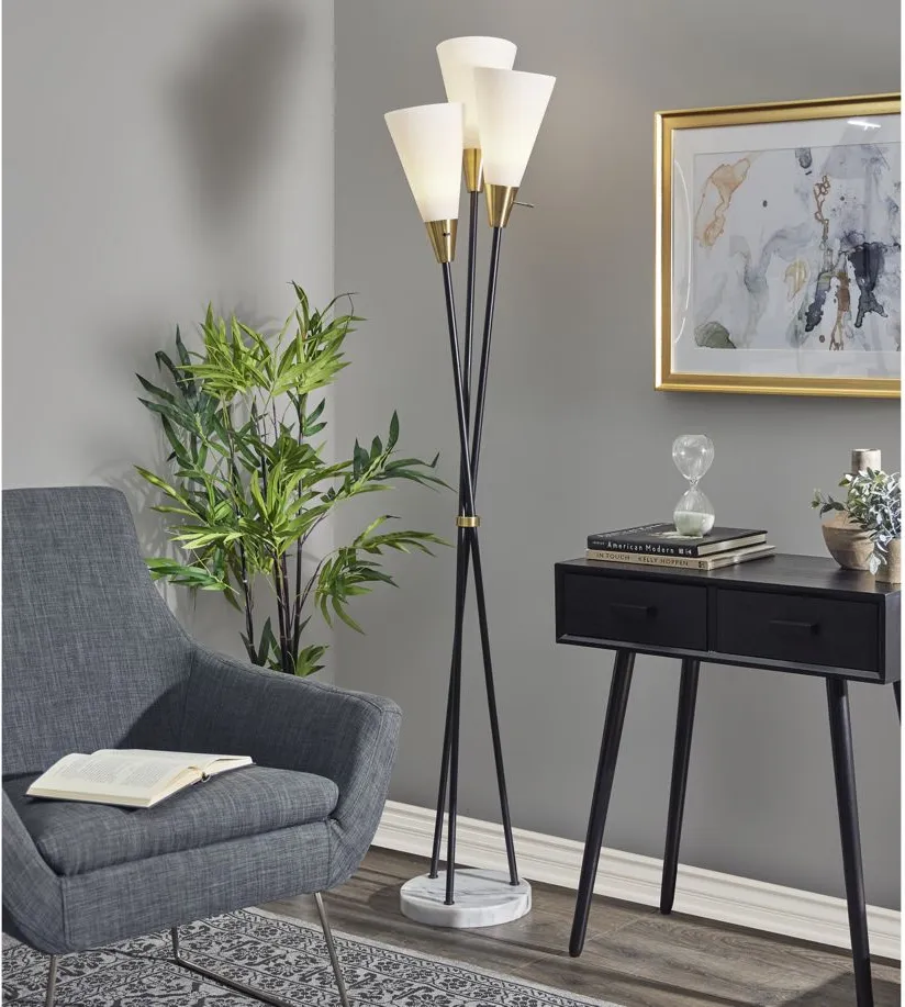 Dixon 3 Light Torchiere Lamp in Black w. Antique Brass accents by Adesso Inc