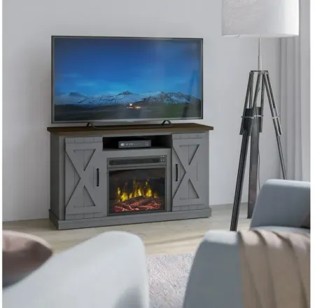 Cottonwood TV Console with Electric Fireplace in Antique Gray by Twin-Star Intl.