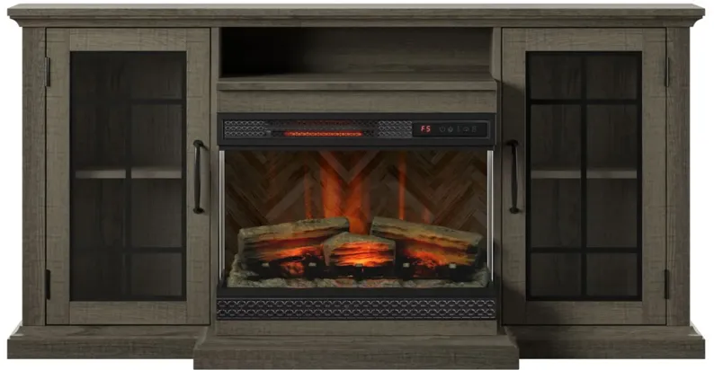 Panor TV Console with Panorama Electric Fireplace in Saw Cut Oak by Twin-Star Intl.