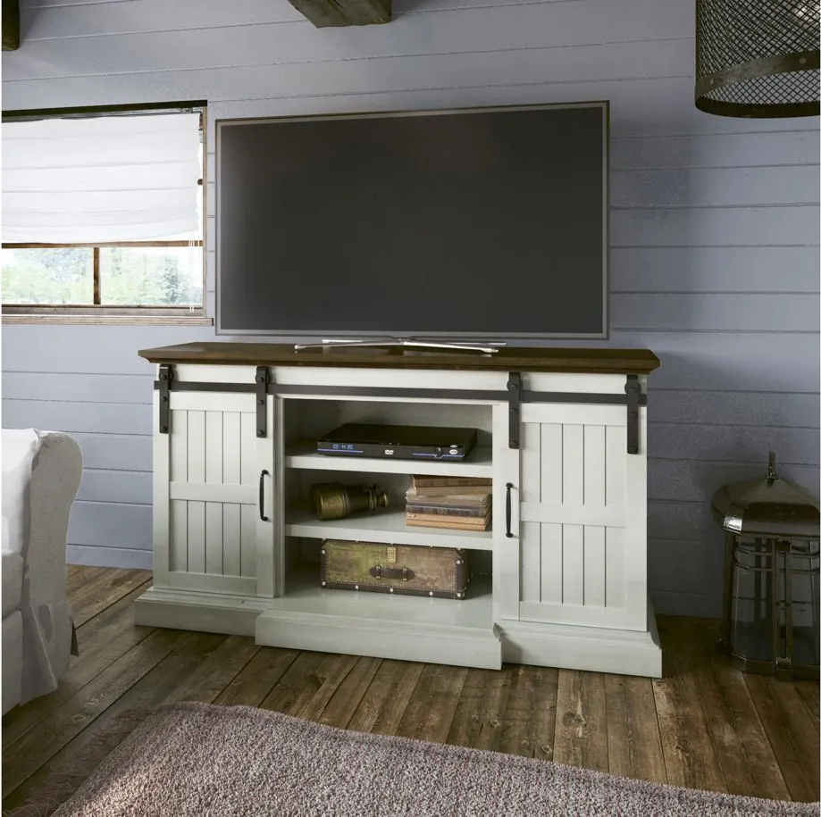 Heywood TV Console in Old Wood White by Twin-Star Intl.