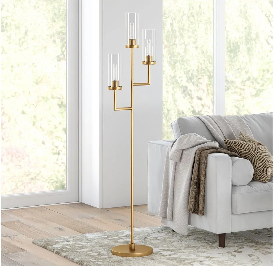 Amir Round Base Torchiere Floor Lamp in Brass by Hudson & Canal