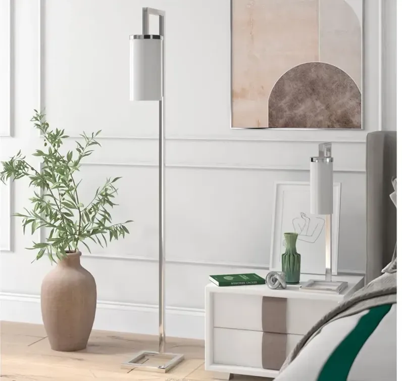 Ansa White Cylinder Floor Lamp in Polished Nickel by Hudson & Canal