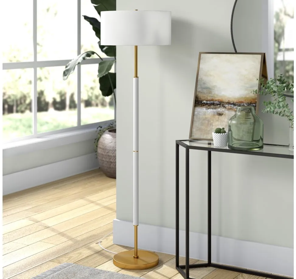 Cassius 2-Bulb Floor Lamp in Matte White/Brass by Hudson & Canal