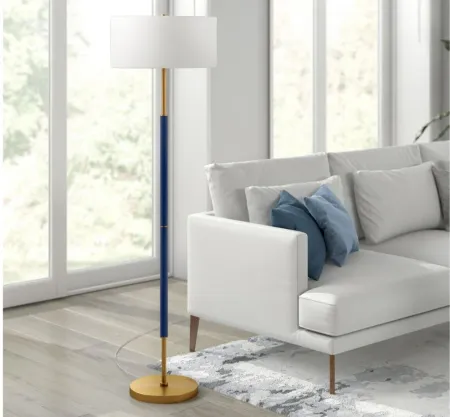 Cassius 2-Bulb Floor Lamp in Blue/Brass by Hudson & Canal