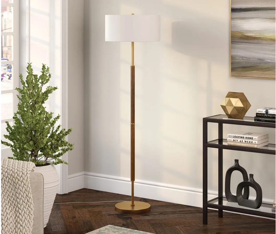 Cassius Floor Lamp in Rustic Oak;Brass by Hudson & Canal