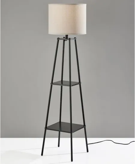 Adrian Floor Lamp w/ Shelves in Black by Adesso Inc