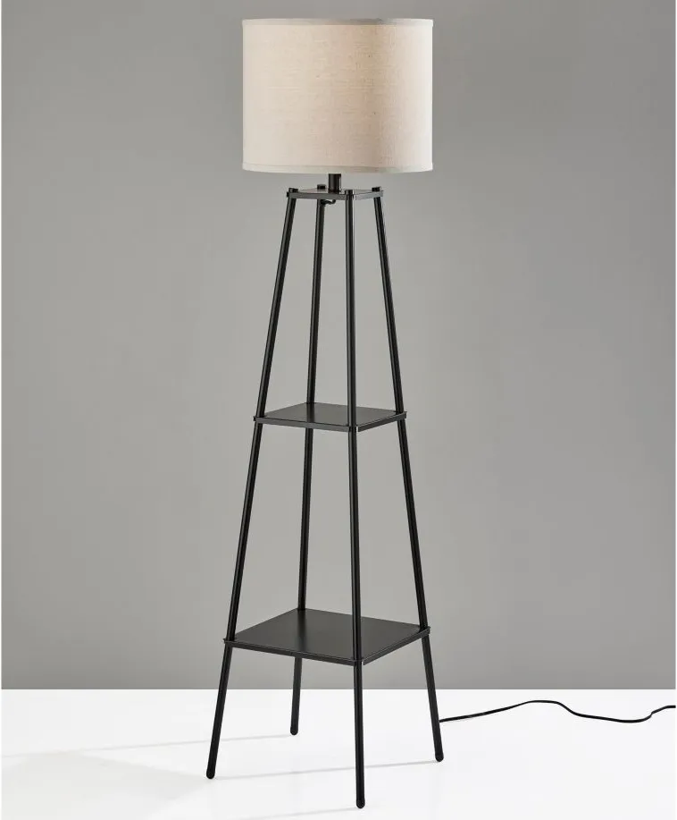 Adrian Floor Lamp w/ Shelves in Black by Adesso Inc