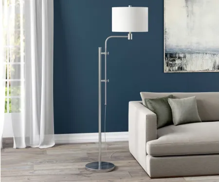Amon Height-Adjustable Floor Lamp in Brushed Nickel by Hudson & Canal