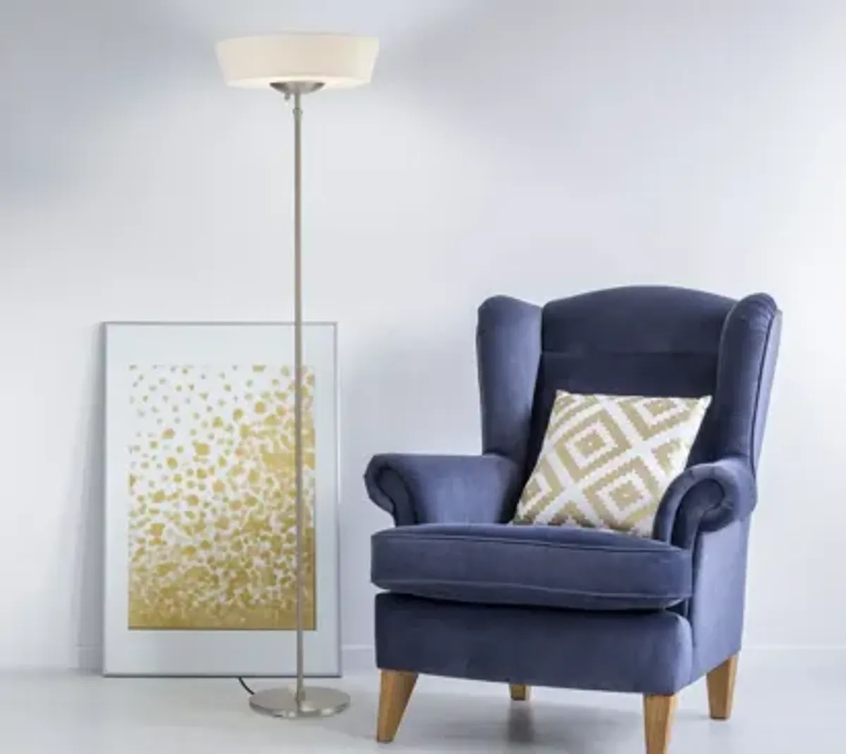 Harper Torchiere Floor Lamp in Silver with White Shade by Adesso Inc