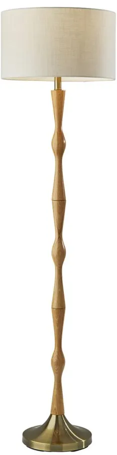 Eve Floor Lamp in Natural Oak Wood, Antique Brass by Adesso Inc