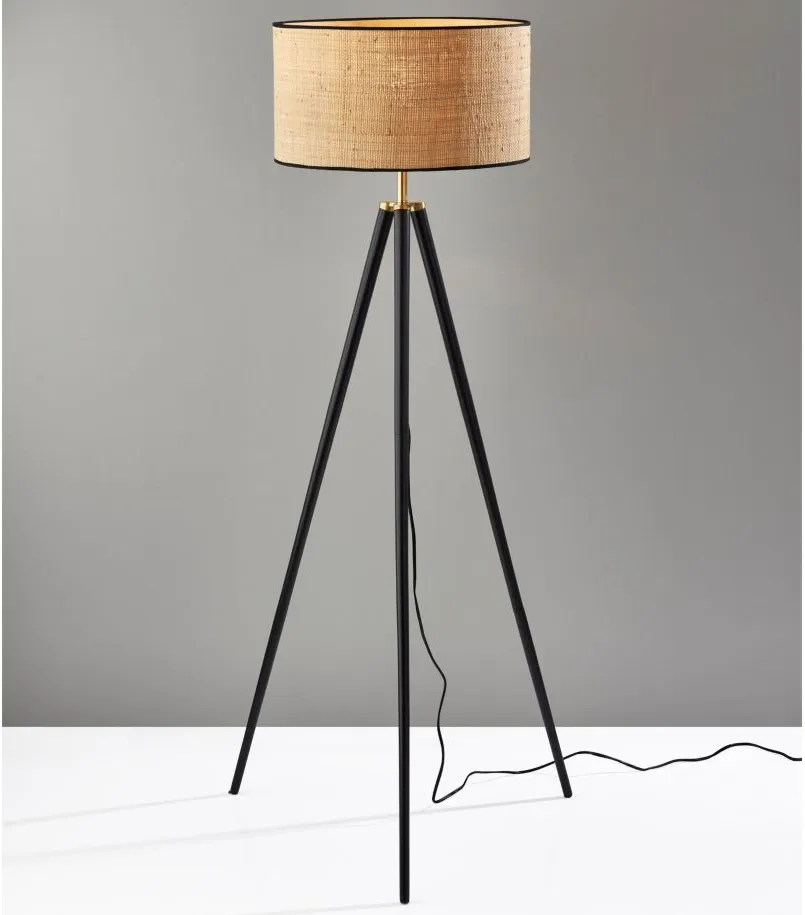 Jackson Floor Lamp in Black Wood w. Antique Brass Accents by Adesso Inc