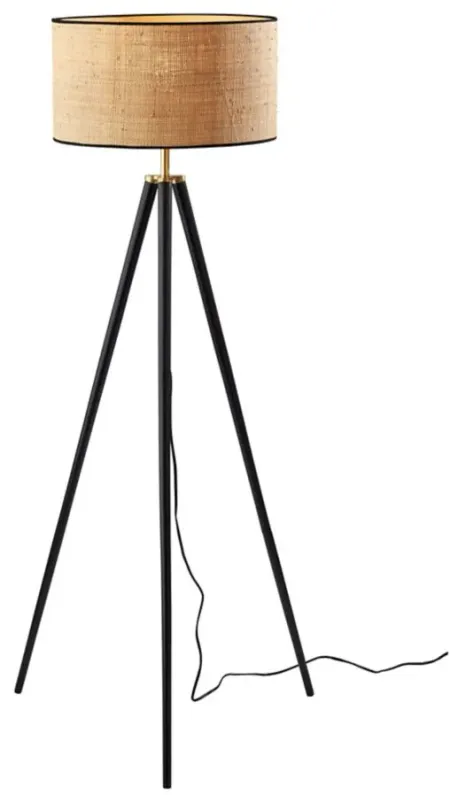 Jackson Floor Lamp in Black Wood w. Antique Brass Accents by Adesso Inc
