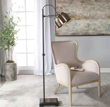 Bessemer Industrial Floor Lamp in Antiqued brass with black metal details by Uttermost