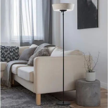 Harper Torchiere Floor Lamp in Black with White Shade by Adesso Inc