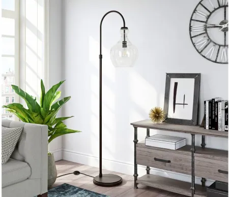 Nadire Seeded Glass Arc Floor Lamp in Blackened Bronze by Hudson & Canal