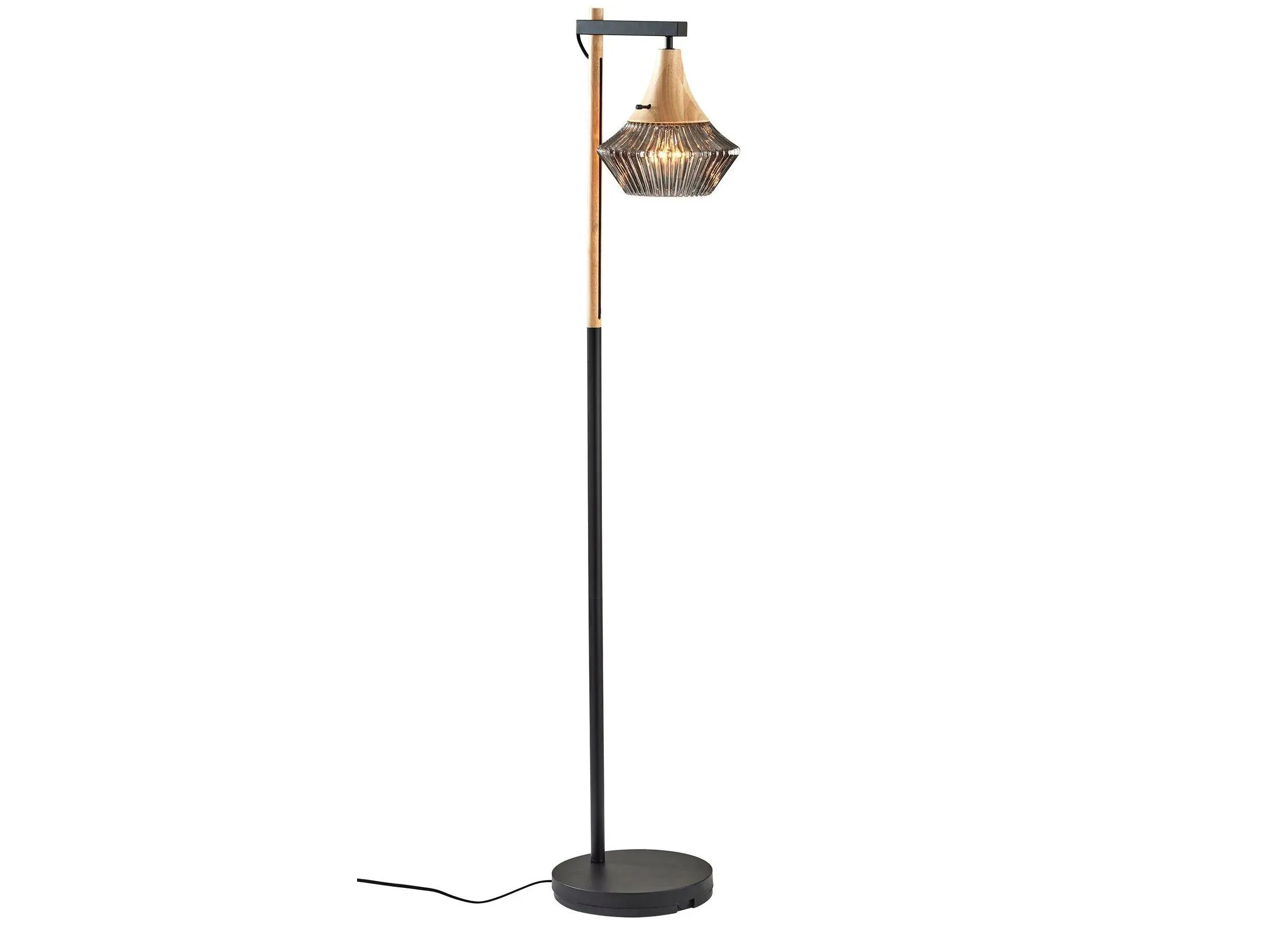 Elsie Floor Lamp in Black & Natural Wood by Adesso Inc