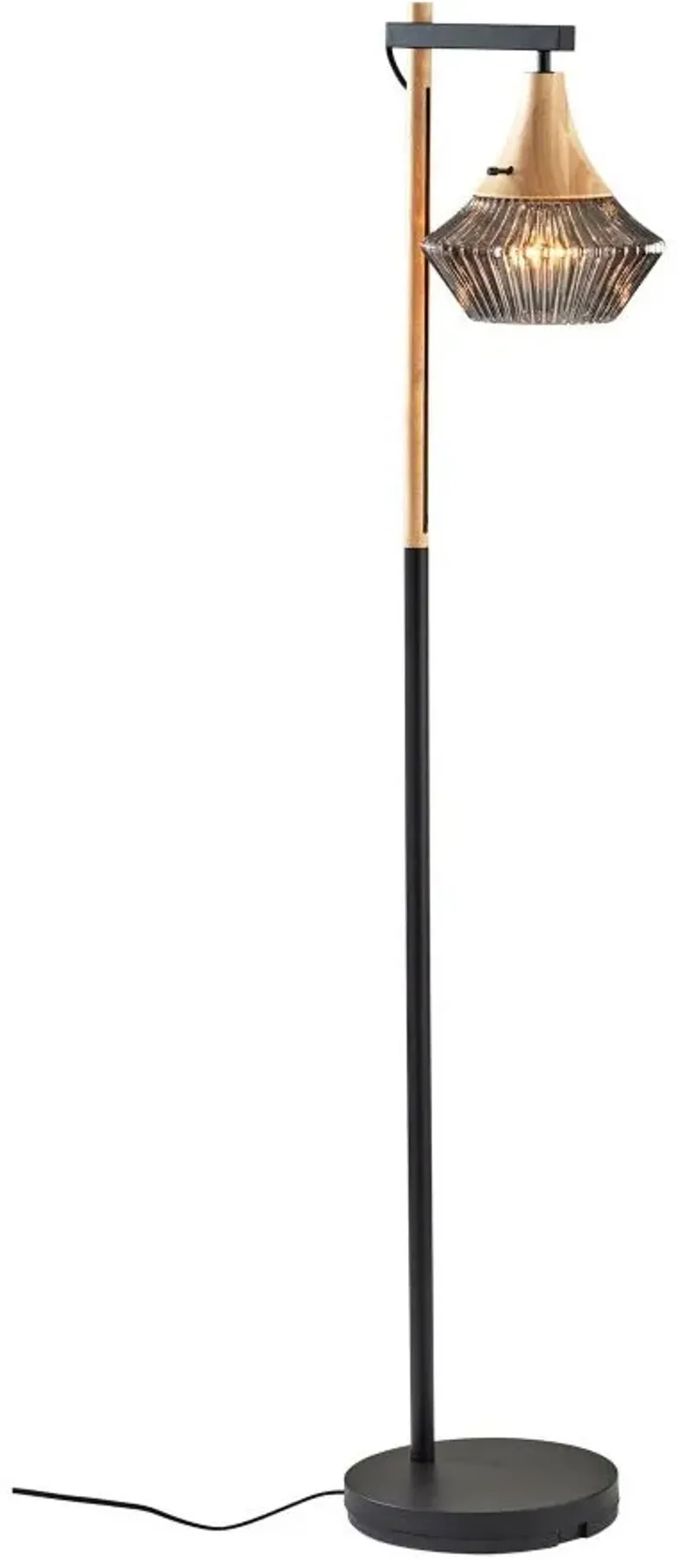 Elsie Floor Lamp in Black & Natural Wood by Adesso Inc