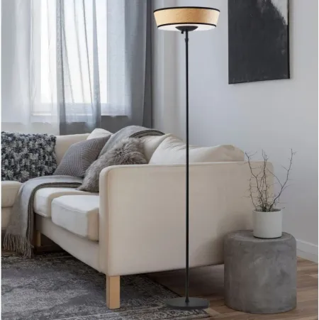 Harper Torchiere Floor Lamp in Black with Natural Shade by Adesso Inc