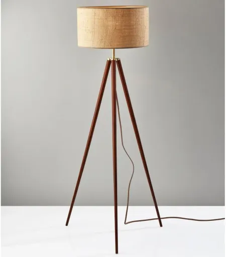 Jackson Floor Lamp in Walnut Wood w. Antique Brass Accents by Adesso Inc
