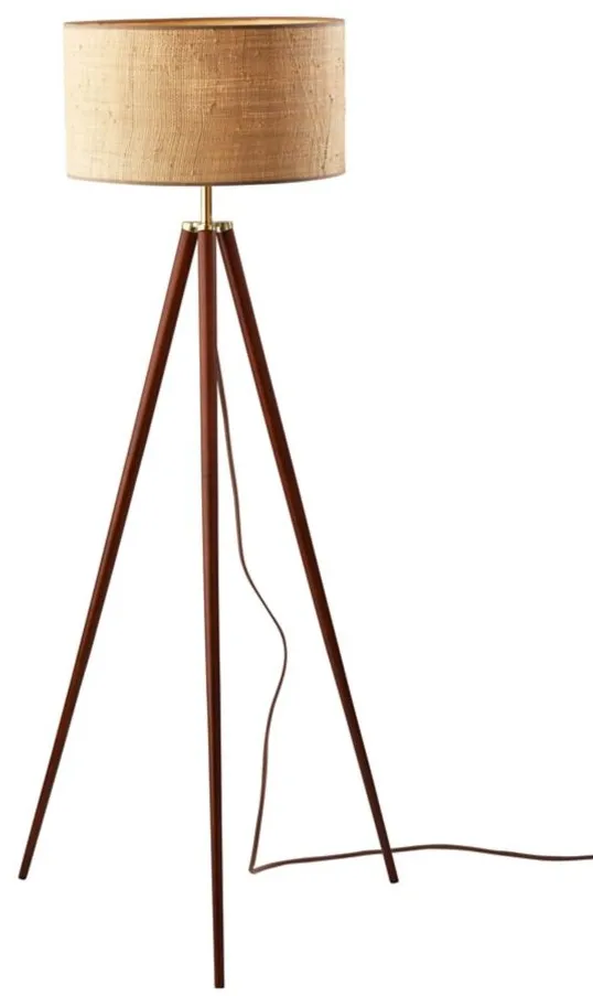Jackson Floor Lamp in Walnut Wood w. Antique Brass Accents by Adesso Inc