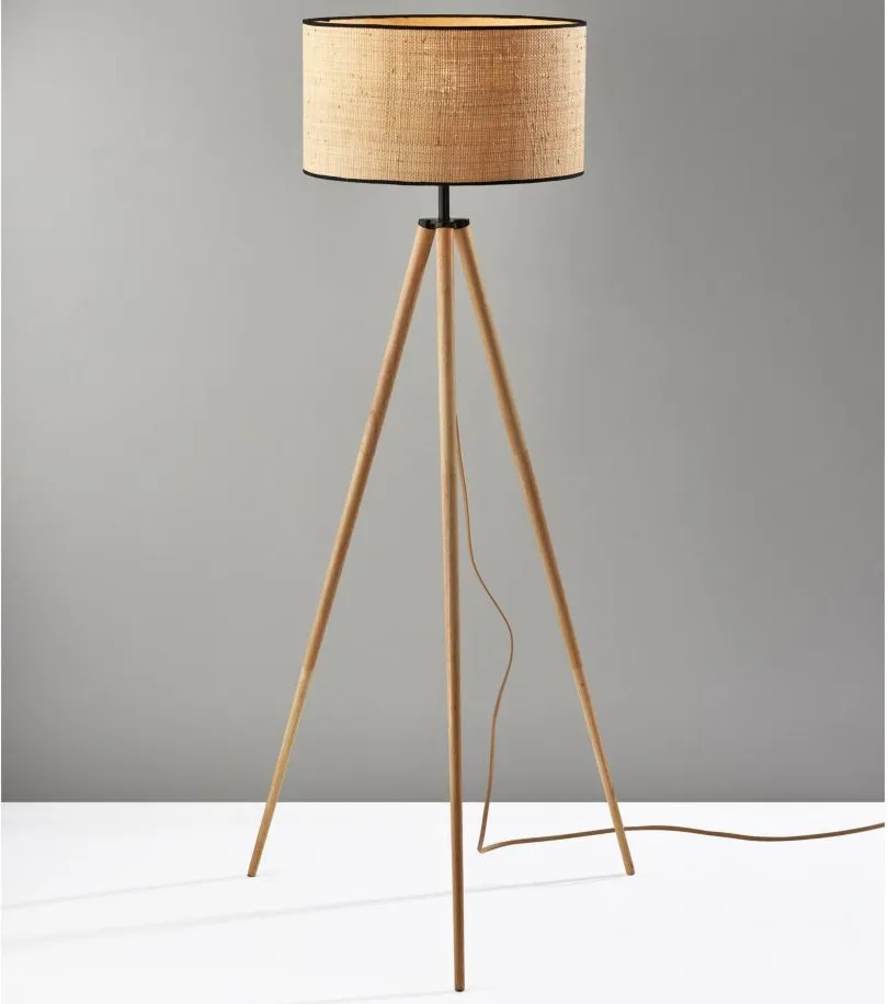 Jackson Floor Lamp in Natural Wood w. Black Accents by Adesso Inc